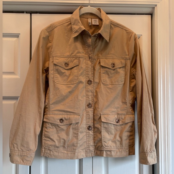 St. John’s Bay, stretch khaki 4 pocket utility jacket, L - Picture 1 of 10